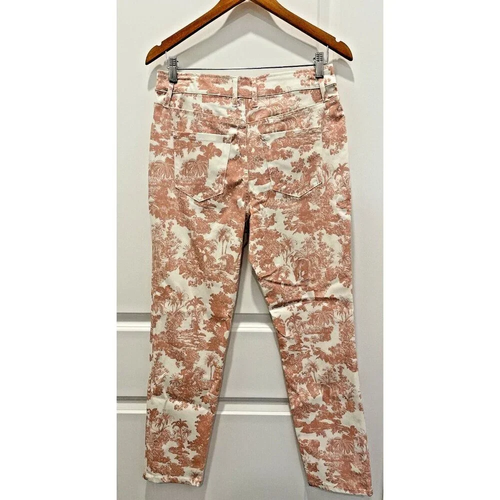 ELIE TAHARI Skinny Ankle Womens Pant White Blush Tropical Floral Tiger Havana 8 - Picture 2 of 7
